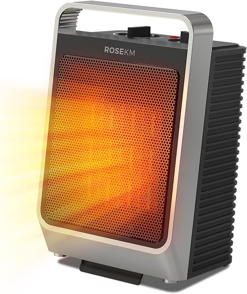 Rosekm Space Heaters for Indoor Use, 1500W Portable Electric Heater with Thermostat, Ceramic Heater for Room Bedroom Office Under Desk with 3 Heating Levels, Safe Tip-Over Protection - Image 1